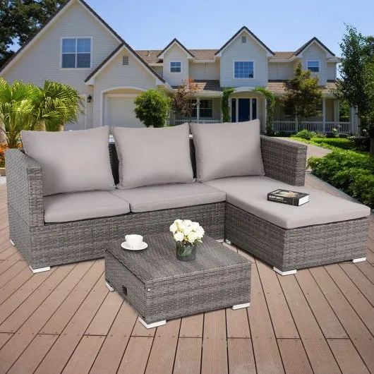 3 pcs Steel Frame Adjustable Seat Rattan Wicker Sofa Furniture Set