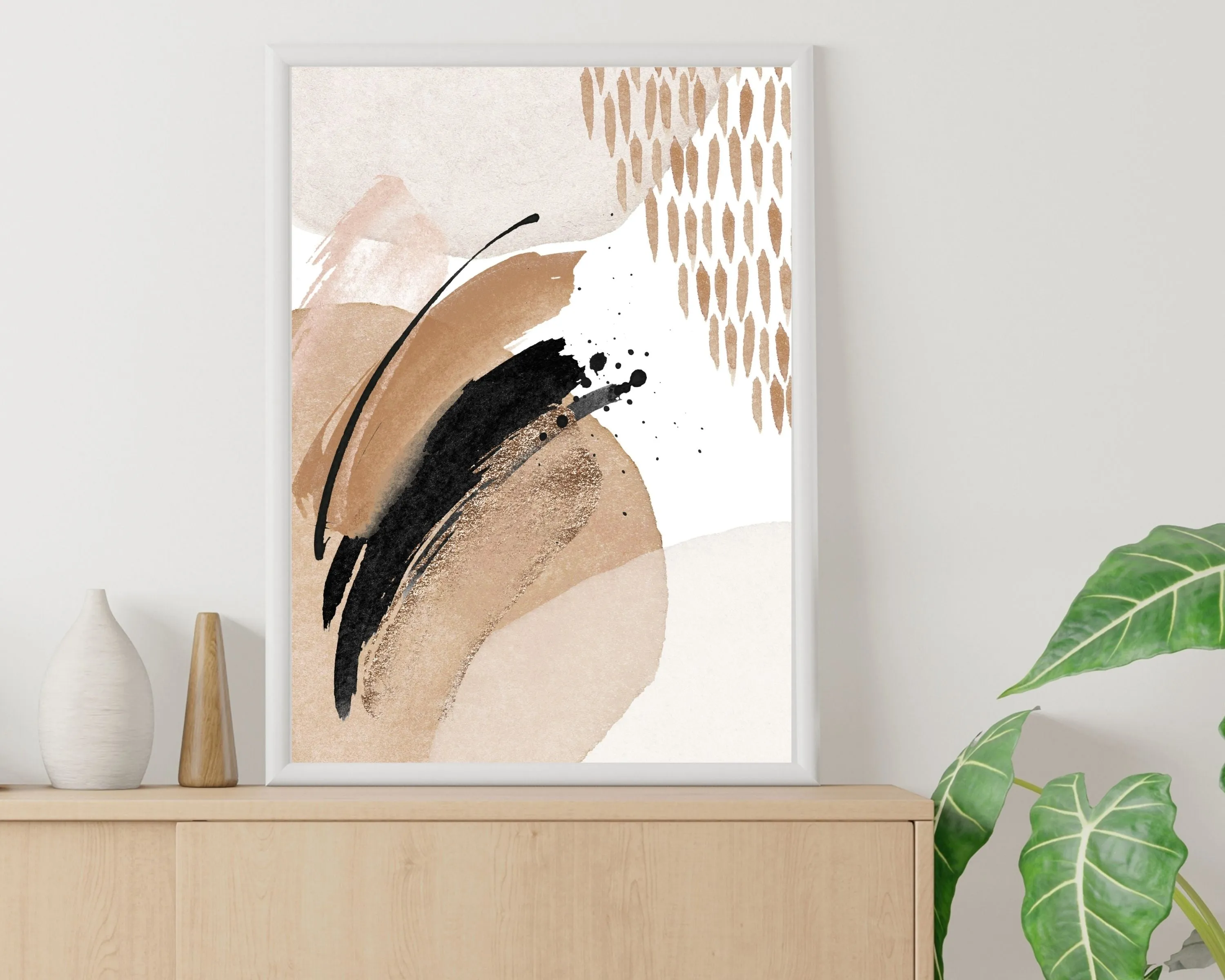 Abstract Boho Art Prints | Beige Cream Black