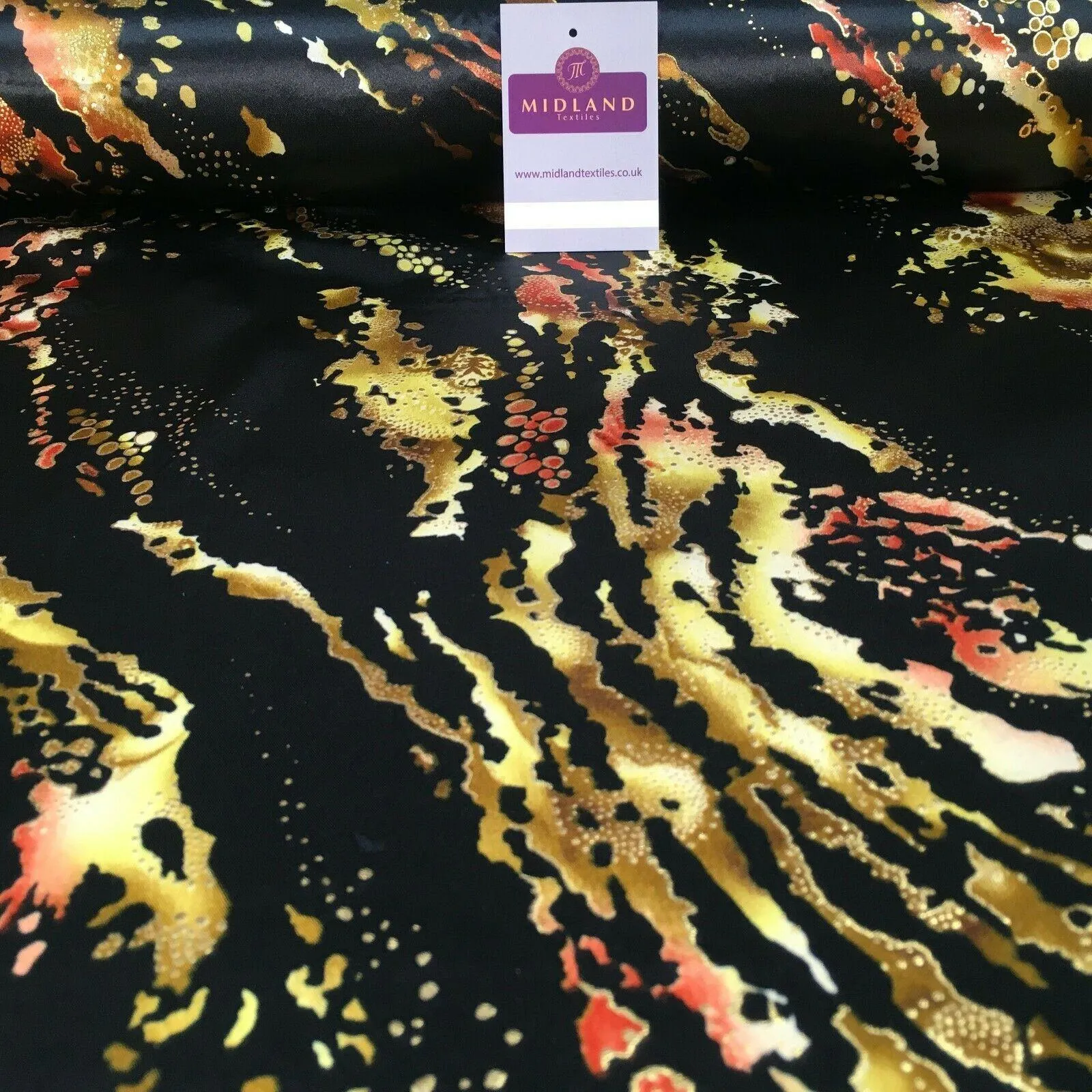 Abstract Gold foil Printed Satin Chiffon Dress Fabric 111cm MA1187 Mtex