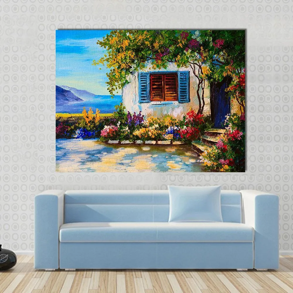 Abstract House Near The Sea Canvas Wall Art