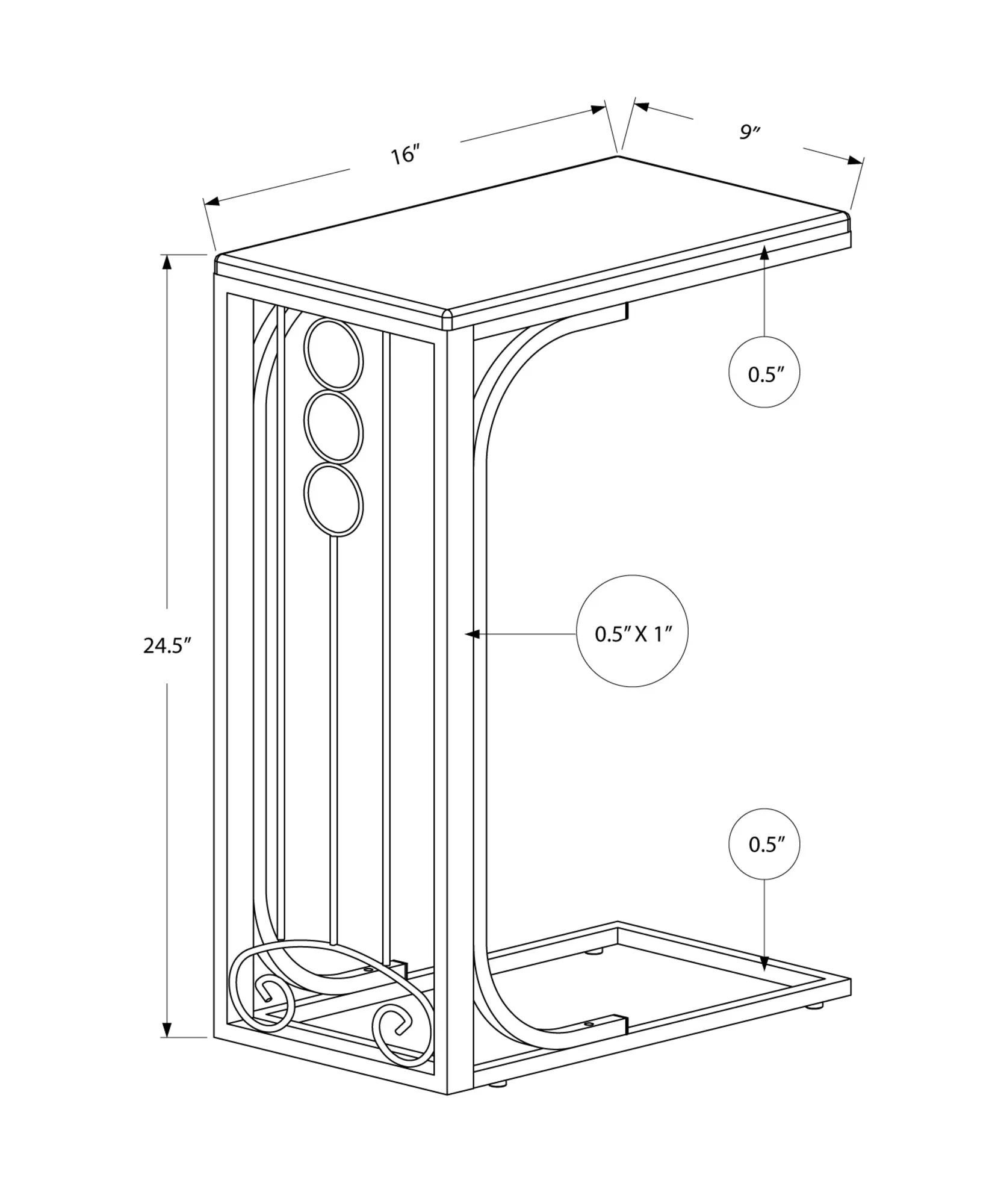 Accent Table - Black Top / Silver Metal