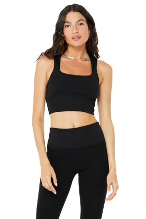 Alosoft Ribbed Chic Bra Tank - Black