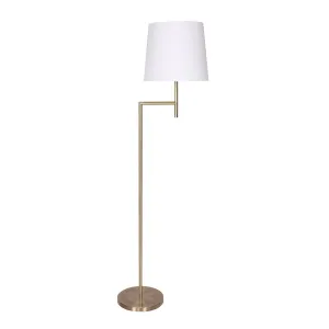 Antique Brass Floor Lamp, Cream Tapered Shade, Weighted Base