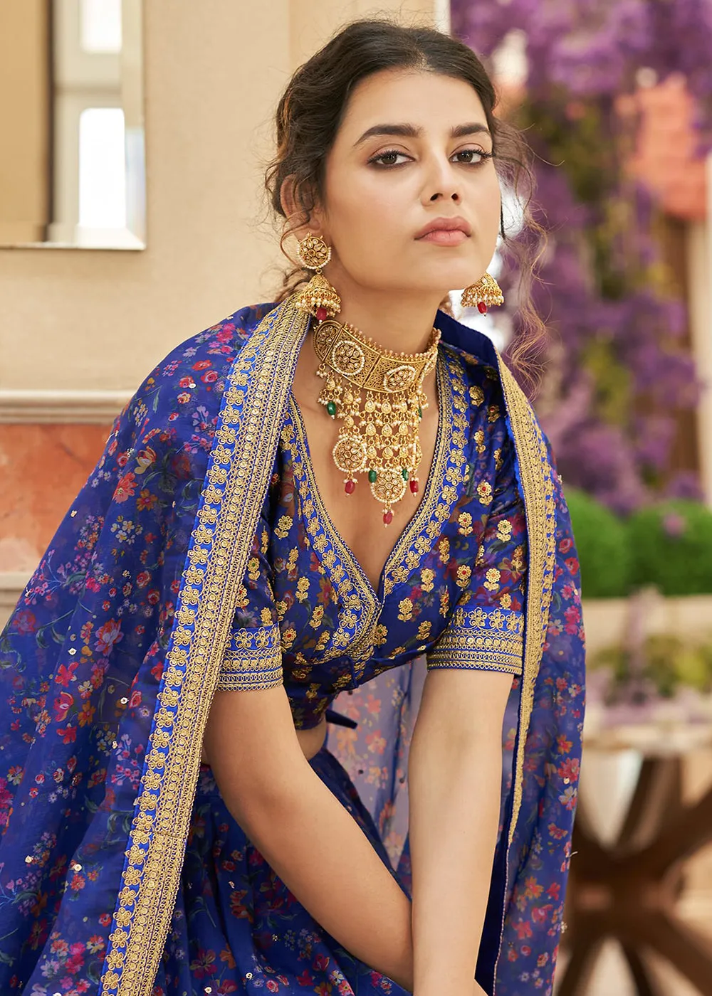 Appealing Blue Organza Heavy Embroidery Wedding Lehenga Choli