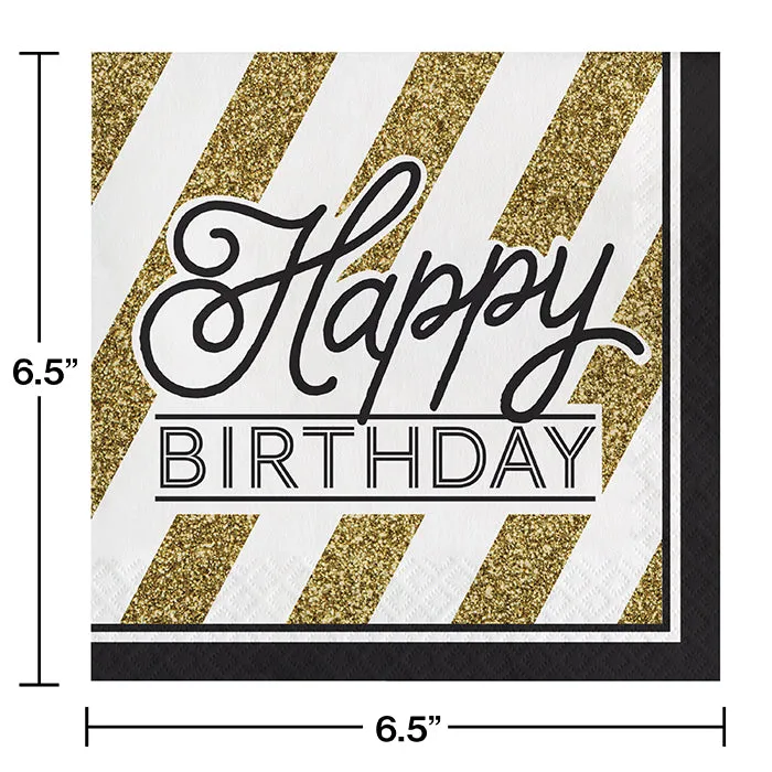 Black & Gold Birthday Napkins (16/Pkg)