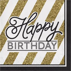 Black & Gold Birthday Napkins (16/Pkg)