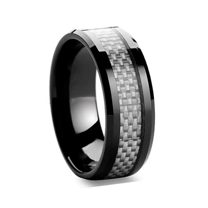 Black Ceramic Carbon Fiber Inlay Ring