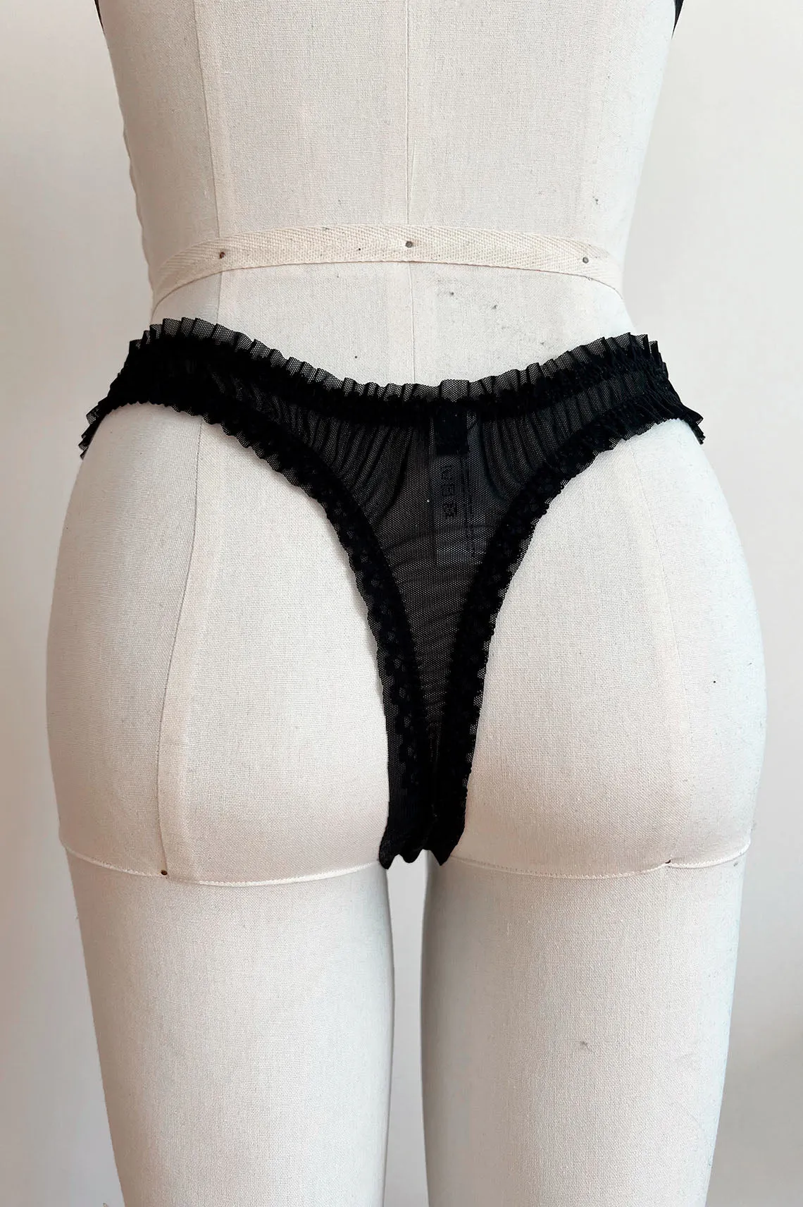 Black Recycled Mesh Oleander Rosette Thong