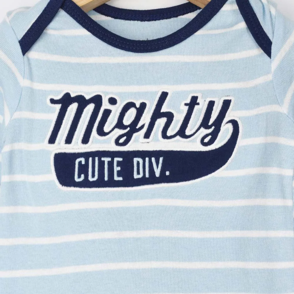 Blue Striped Printed Cotton Baby Clothing Set- 3 Pieces