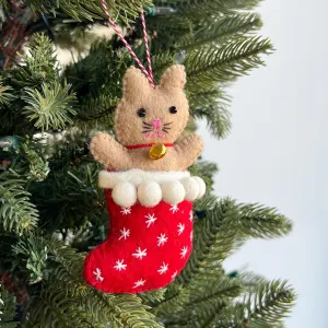 Cat in Stocking Ornament, Felt Wool