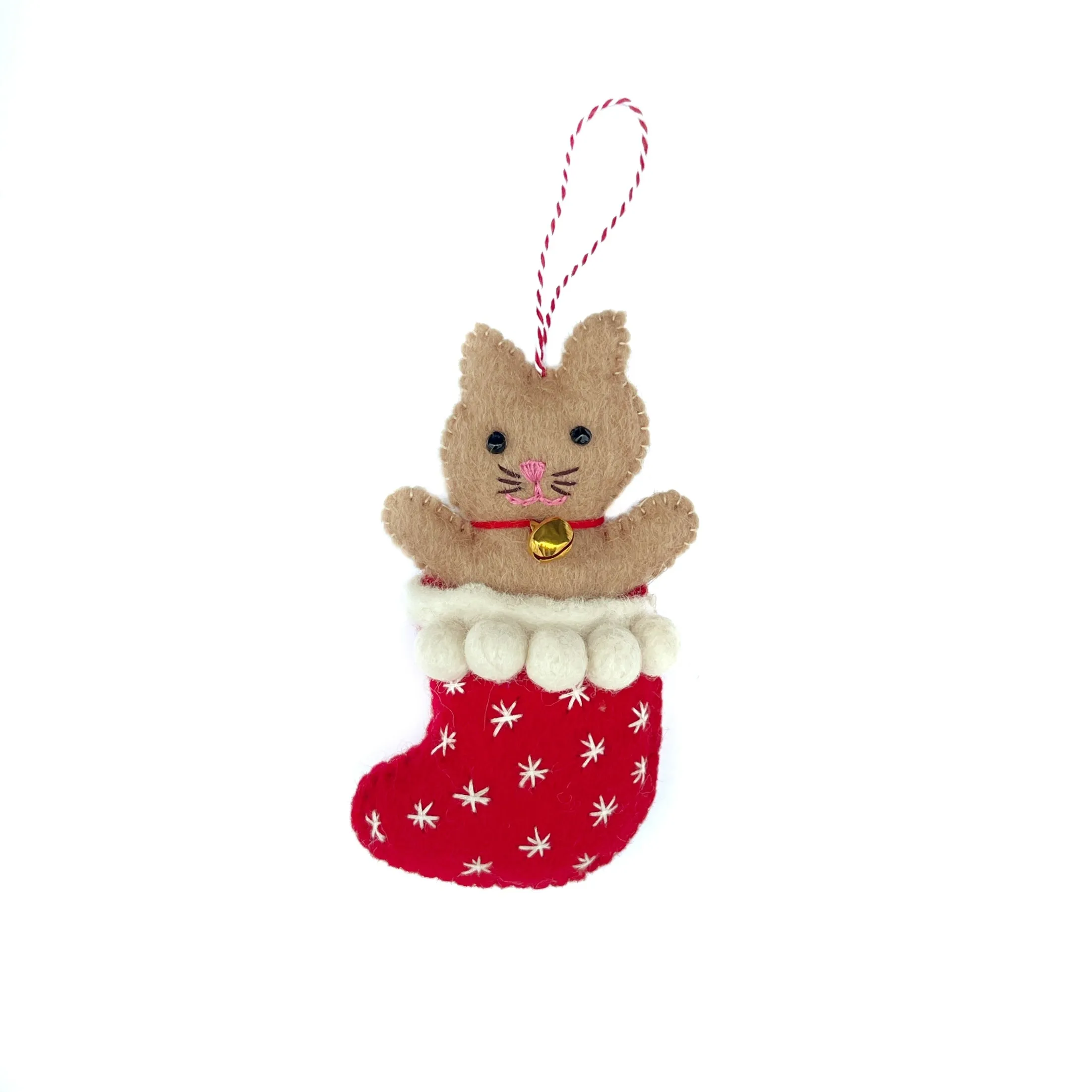 Cat in Stocking Ornament, Felt Wool