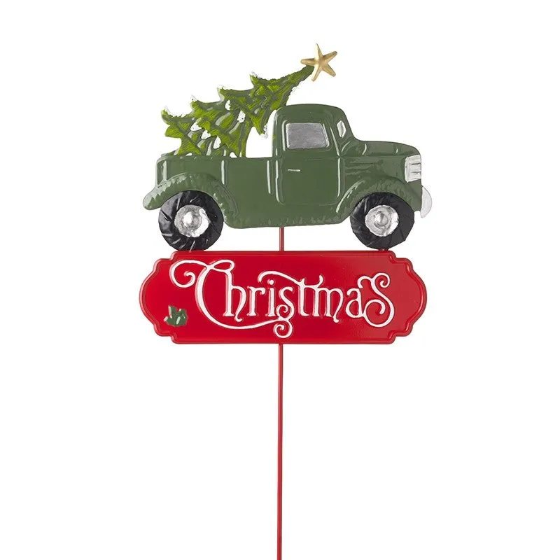 Christmas green truck with tree metal sign