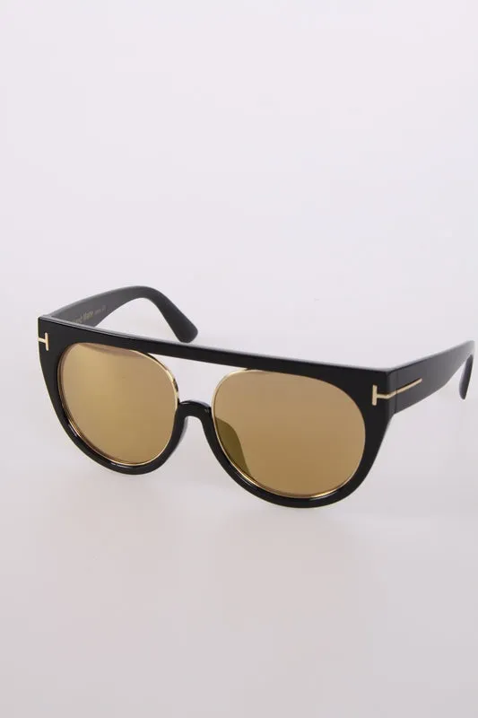 Chunky Visor Sunglasses with Gold Trim in Black