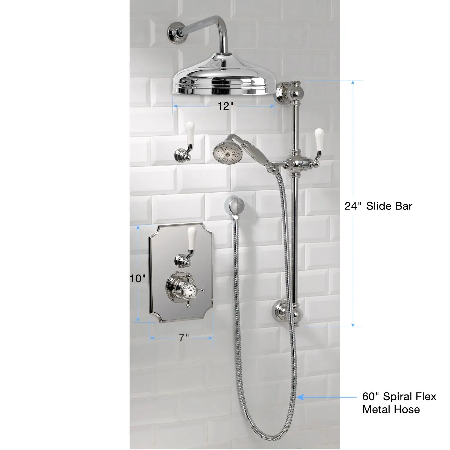 Coventry Brassworks Concealed Thermostatic System with 12" Shower Head, 24" Slide Bar, and Standard Hand Shower with Shut Off with Offset Ceramic Levers