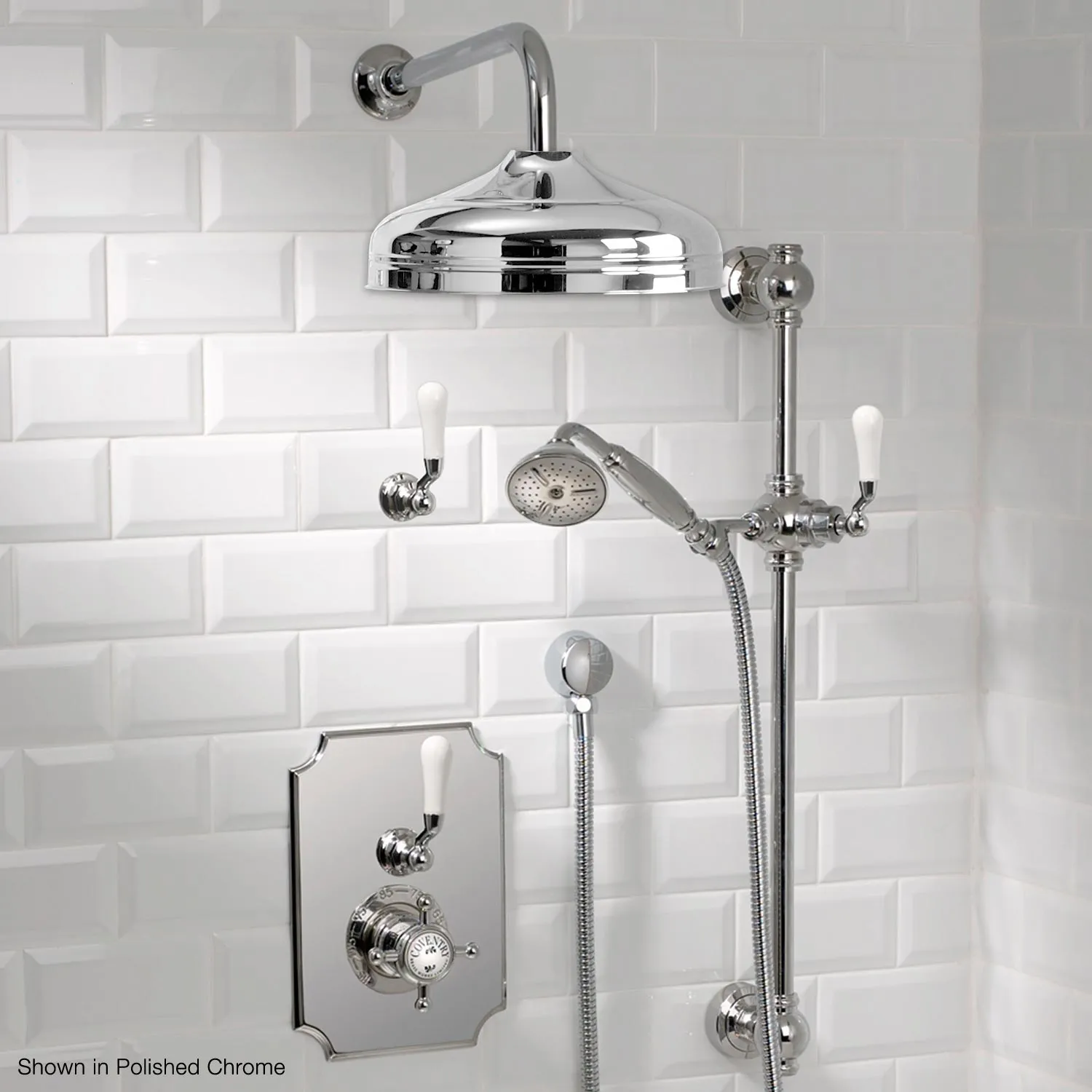 Coventry Brassworks Concealed Thermostatic System with 12" Shower Head, 24" Slide Bar, and Standard Hand Shower with Shut Off with Offset Ceramic Levers