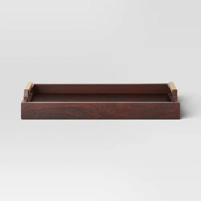 Elegant Dark Brown Decorative Wooden Tray - Threshold Collection