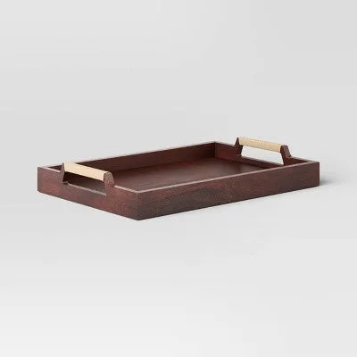 Elegant Dark Brown Decorative Wooden Tray - Threshold Collection