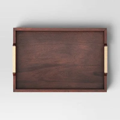 Elegant Dark Brown Decorative Wooden Tray - Threshold Collection