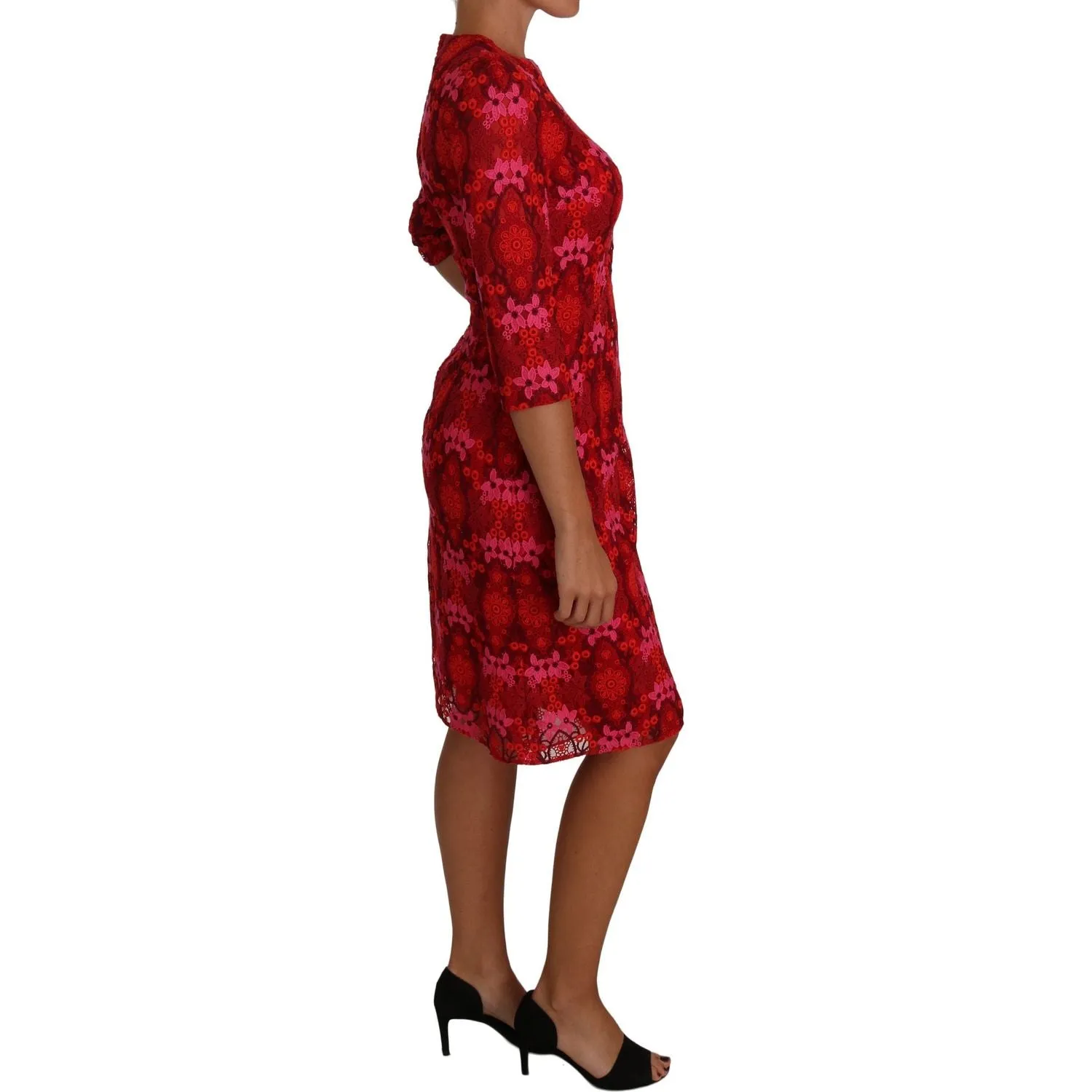 Dolce & Gabbana Elegant Floral Crochet Knee-Length Dress