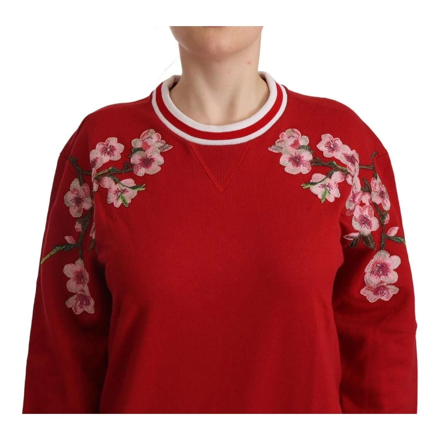 Dolce & Gabbana Elegant Red Crewneck Pullover with Floral Motif