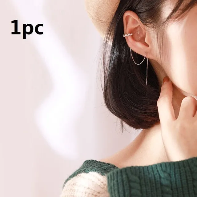 DW 1 PC Ear Clip Long Tassel Earrings for Women 2020 Zircon Ear Cuff Earring Ear Line Fashion Jewelry Gift