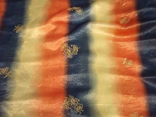 Embroidered Striped Satin - Clearance Fabric