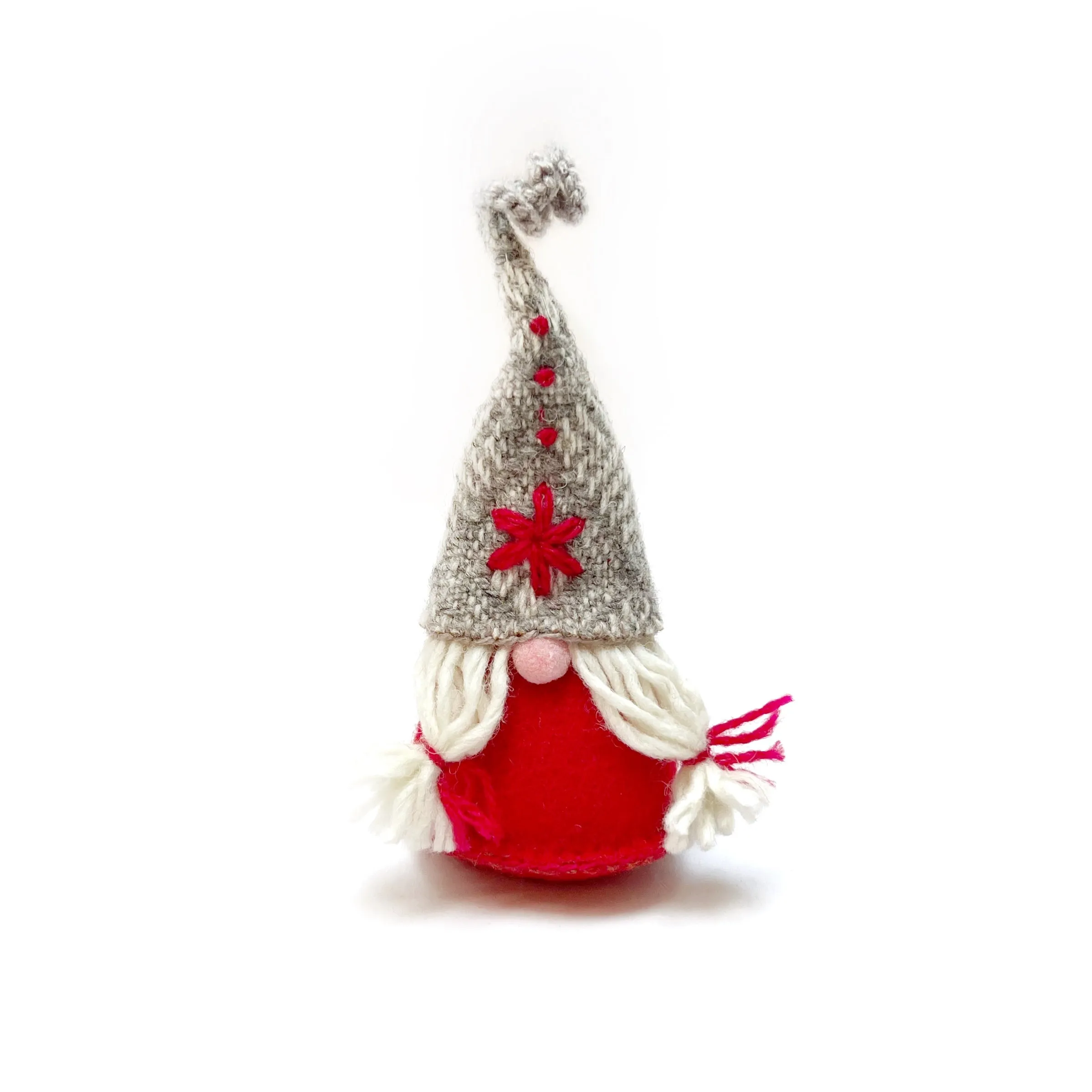 Gnome Woman Ornament, Embroidered Wool