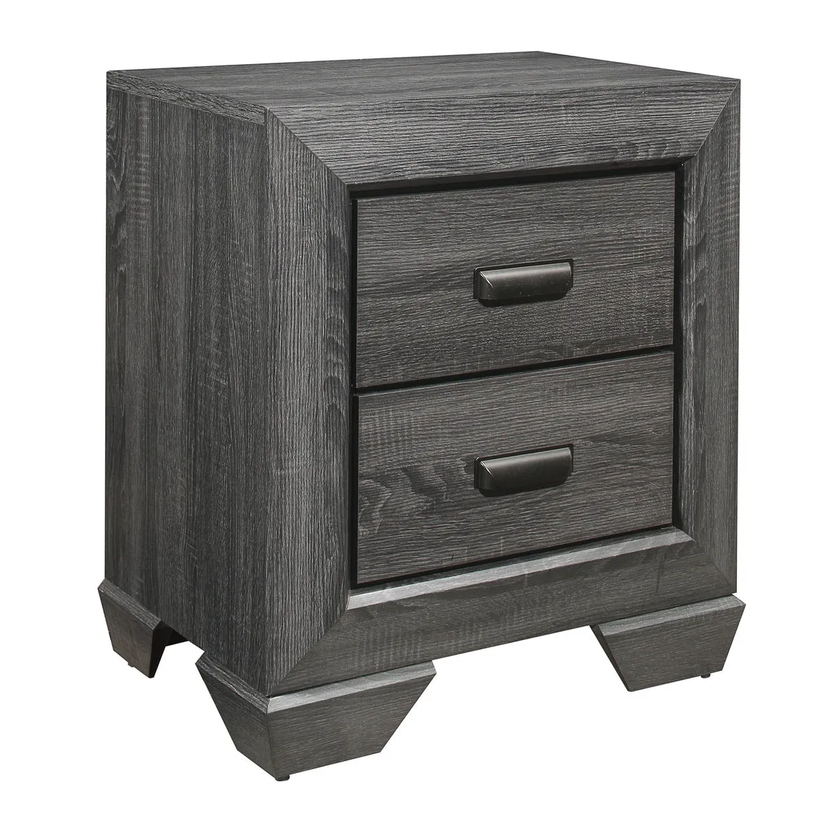 Gray Faux Wood Veneer Night Stand with 2 Dovetail Drawers