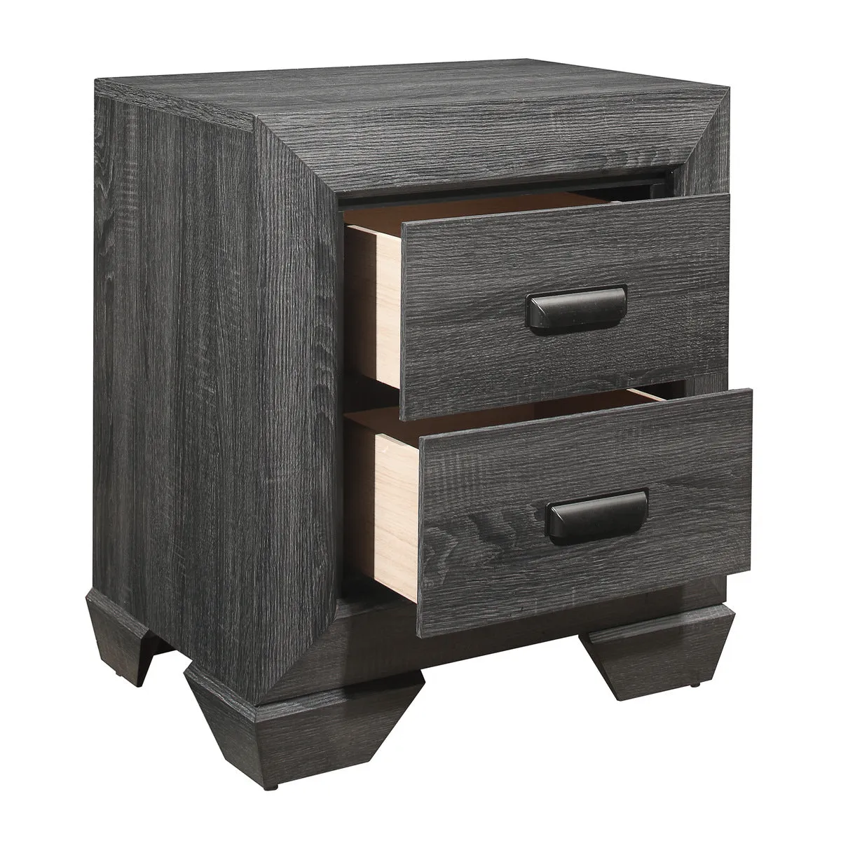 Gray Faux Wood Veneer Night Stand with 2 Dovetail Drawers