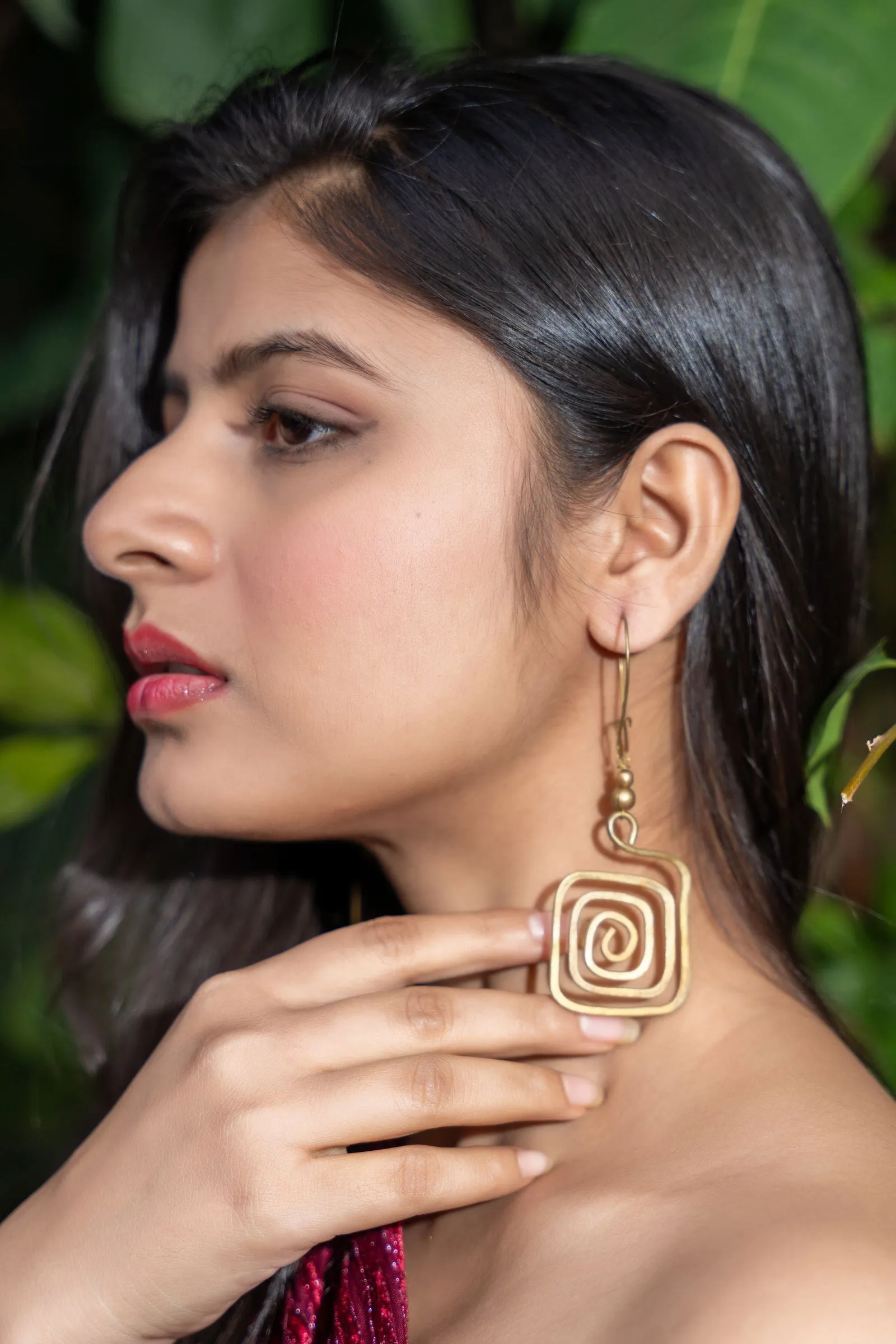 Handmade Dokra Brass Long Square Spiral Earrings with Intricate Design and Artisan Craftsmanship