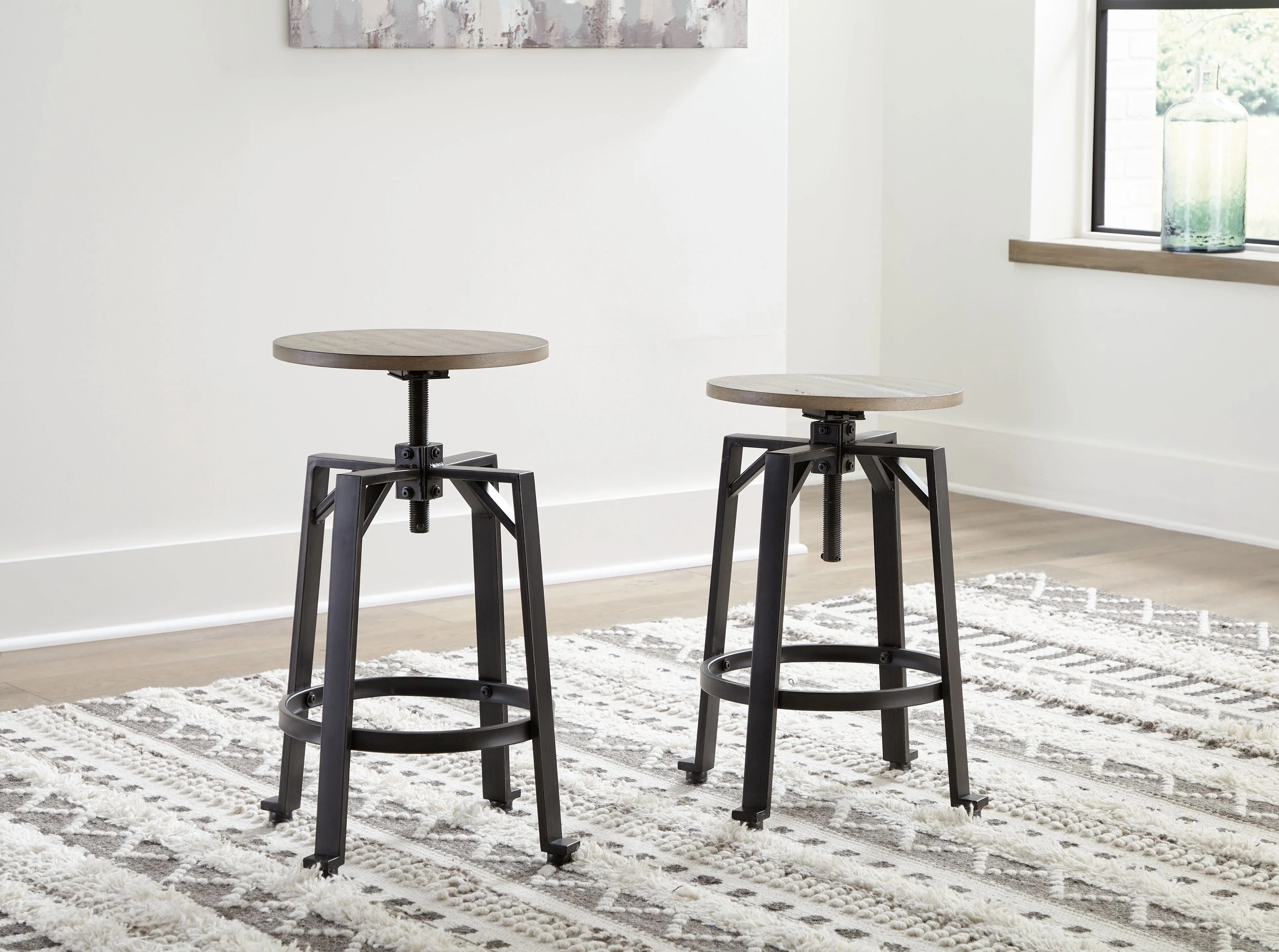 Lesterton - Light Brown / Black - Swivel Stool (Set of 2)