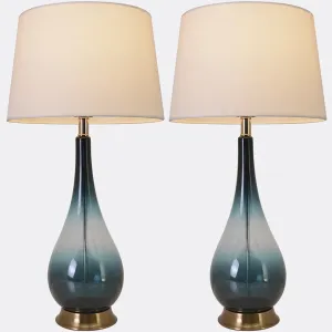 Lola Big Translucent Ombre Glass Table Lamp 30" - Forest Green Ombre/White (Set of 2)