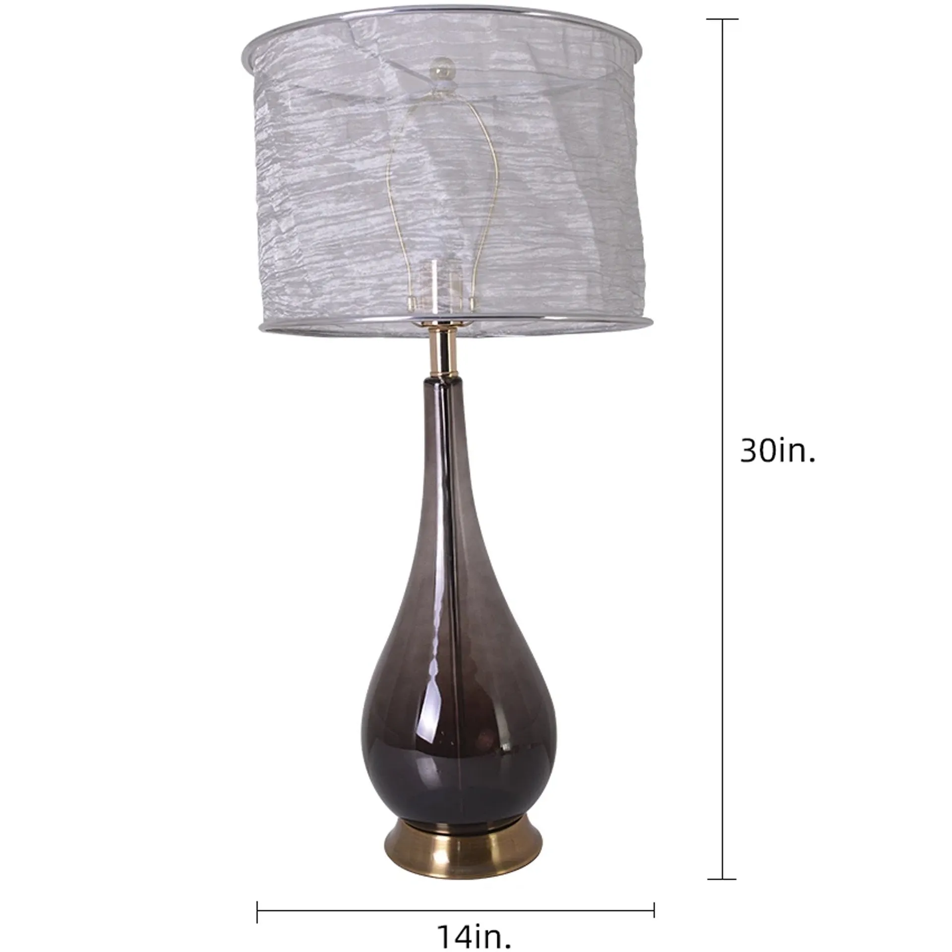 Lola Big Translucent Smoke Gray Ombre Glass Table Lamp 30" - Smoke Gray Ombre/Silver Yarn Shade (Set of 2)