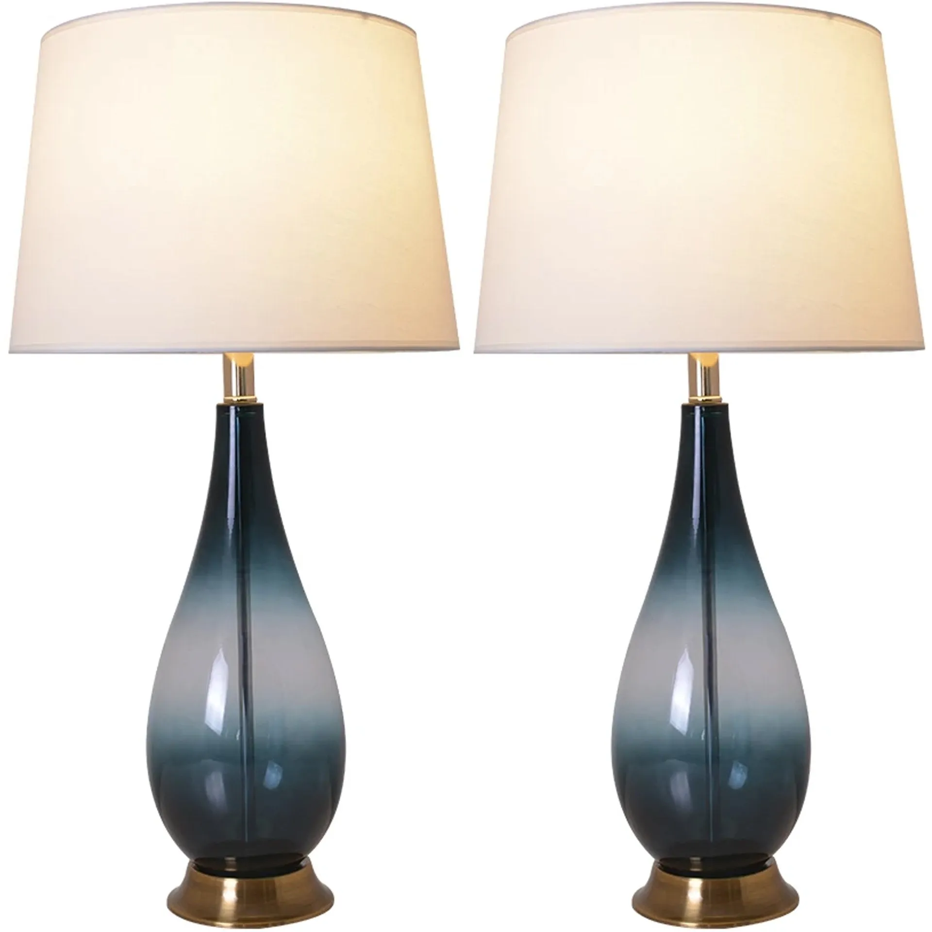 Lola Ombre Droplet Glass Table Lamp 28" - Deep Green Ombre/White (Set of 2)