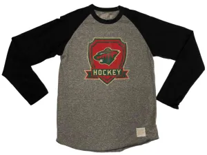 Minnesota Wild Retro Brand Gray Black Two Tone Long Sleeve Cotton T-Shirt