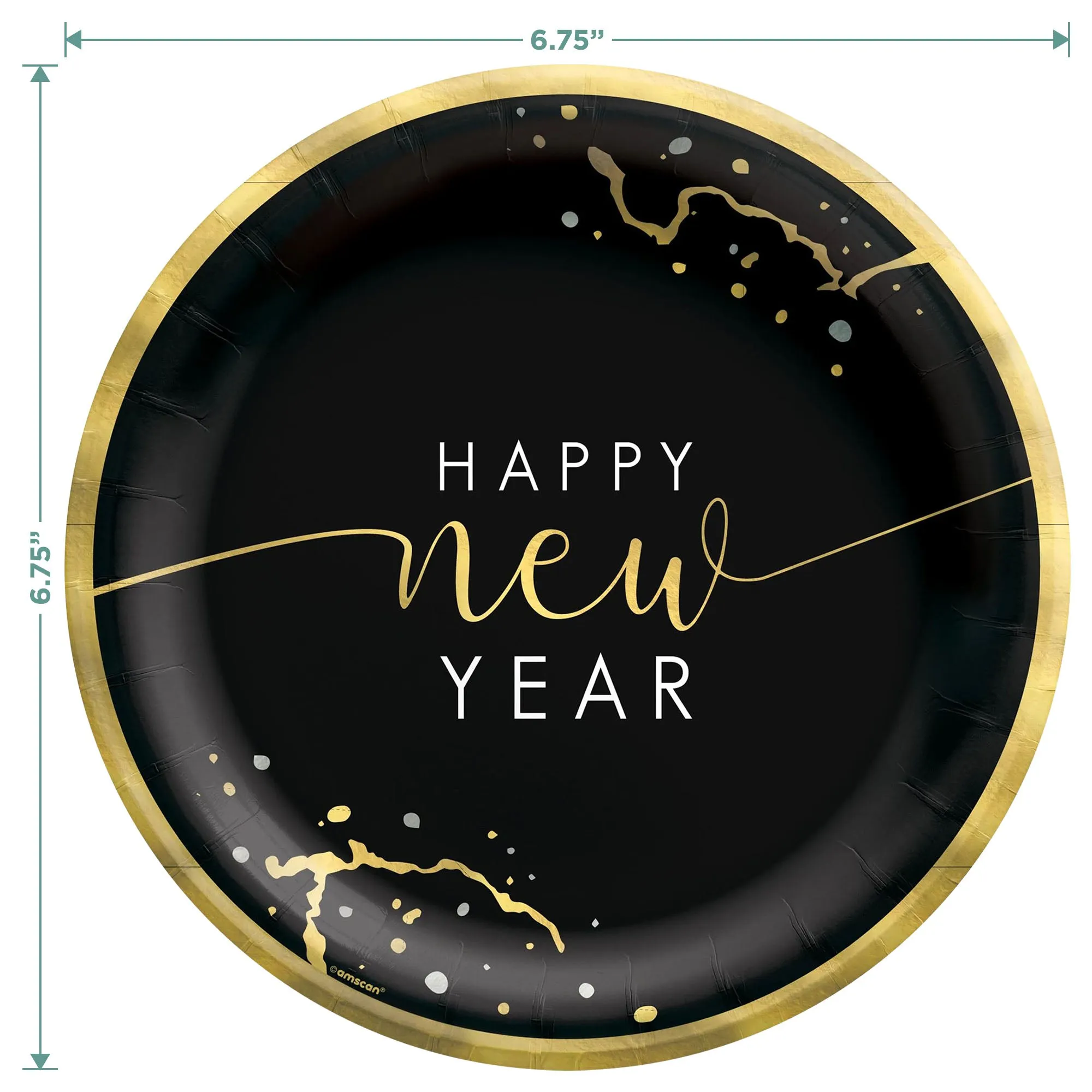 New Year Black & Gold Marble Metallic Paper Dessert Plates & Beverage Napkins (Serves 20)