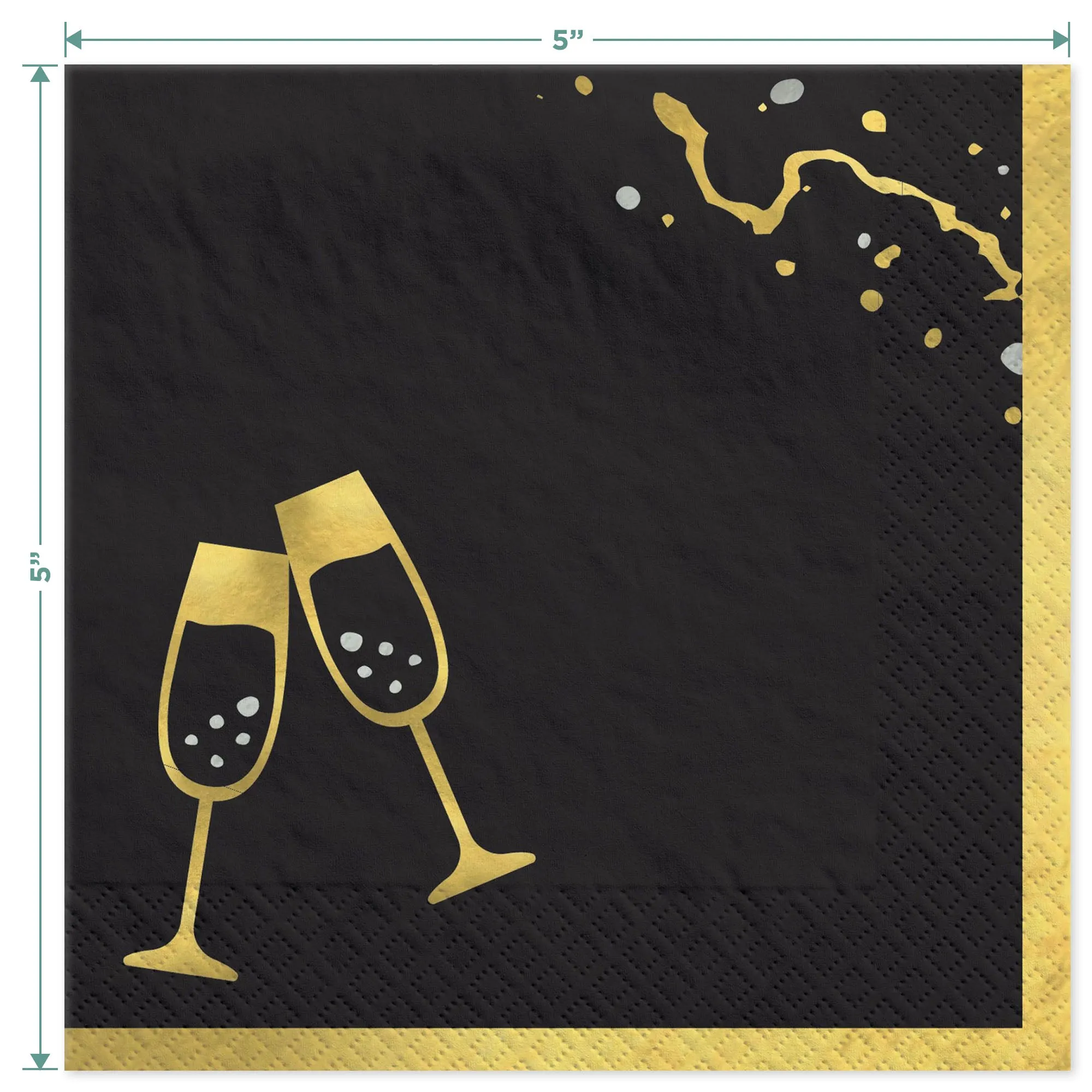 New Year Black & Gold Marble Metallic Paper Dessert Plates & Beverage Napkins (Serves 20)