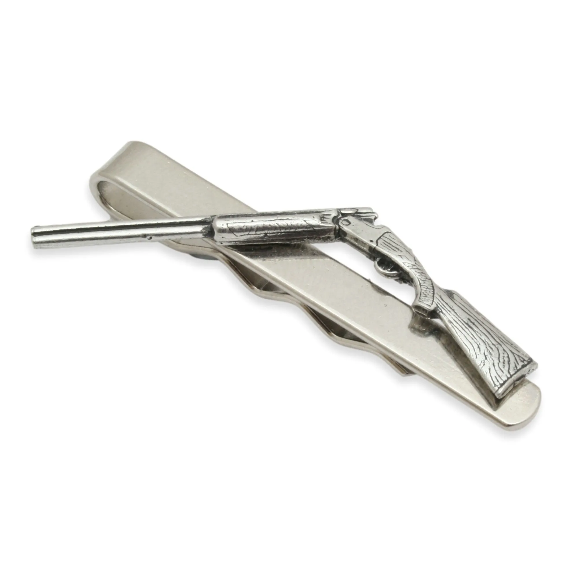 Open Shotgun Tie Bar Pewter Motif