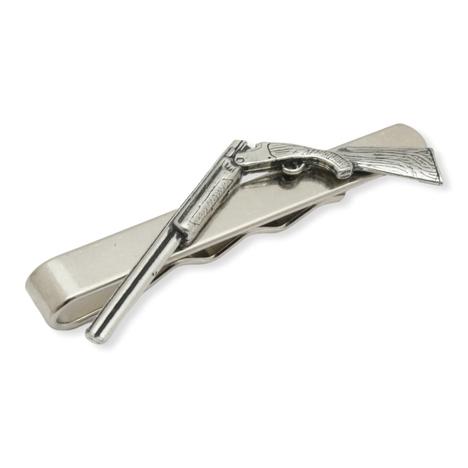 Open Shotgun Tie Bar Pewter Motif