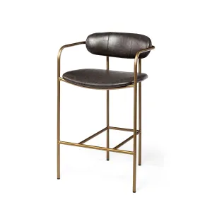 Parker Bar Counter Stool Brown Faux Leather | Gold Metal | Counter