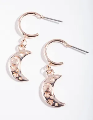 Rose Gold Cut Out Moon Hoop Earrings