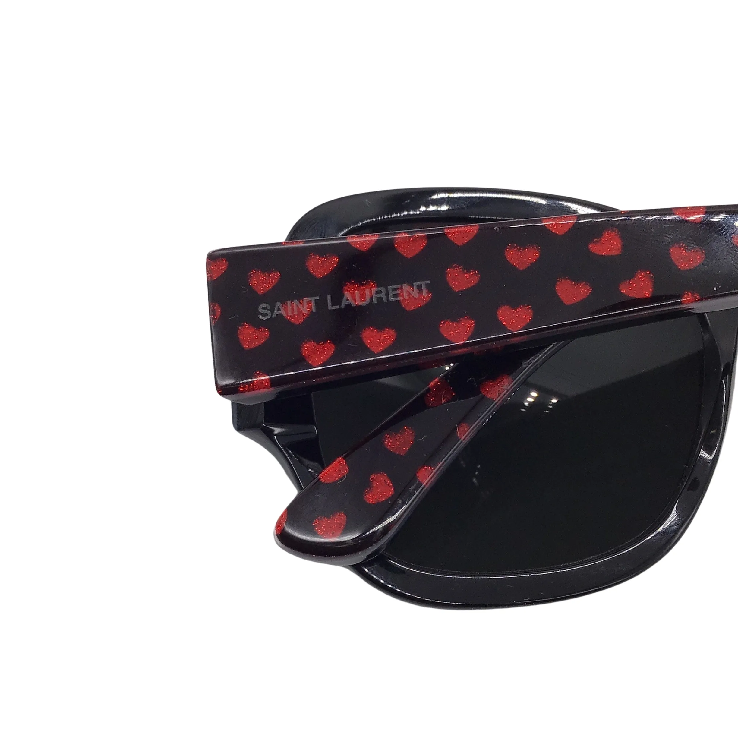 Saint Laurent Black / Red Heart Pattern Plastic Frame Sunglasses