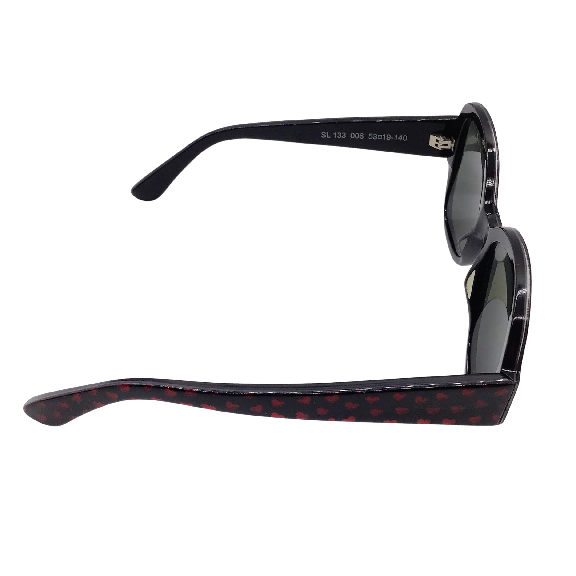 Saint Laurent Black / Red Heart Pattern Plastic Frame Sunglasses