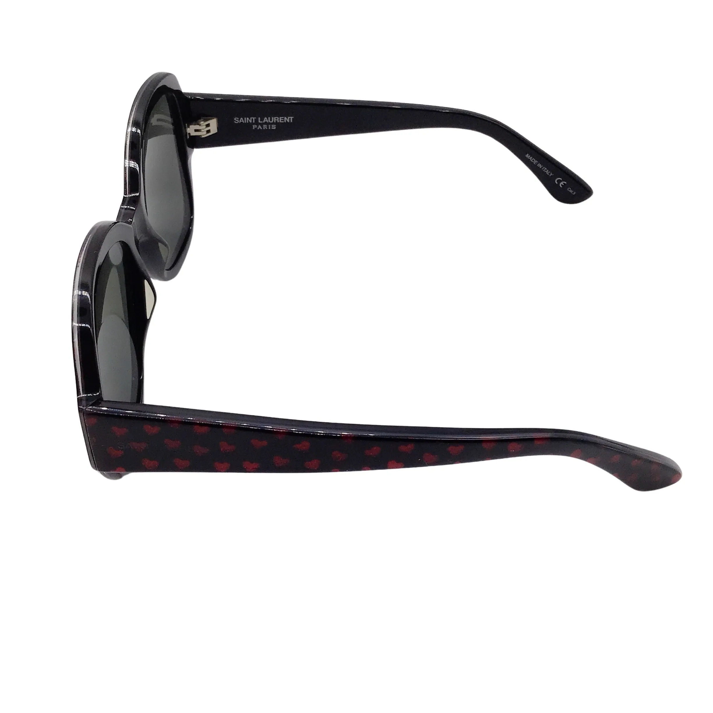 Saint Laurent Black / Red Heart Pattern Plastic Frame Sunglasses