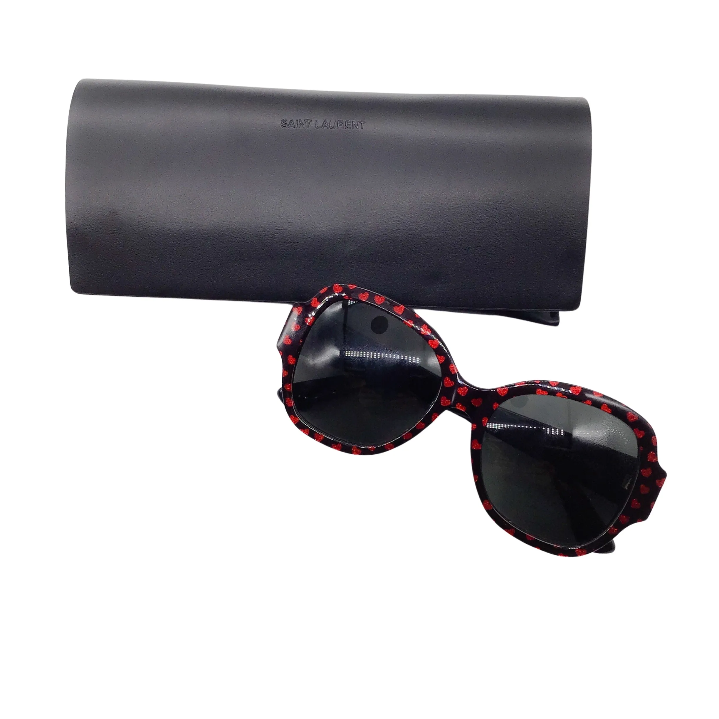 Saint Laurent Black / Red Heart Pattern Plastic Frame Sunglasses