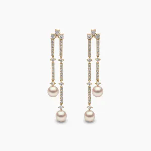 Sleek 18K Gold Akoya Pearl and Diamond Drop Earrings