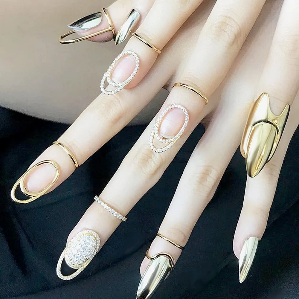 Sleek Line Gothic Metal Thin Nail Rings