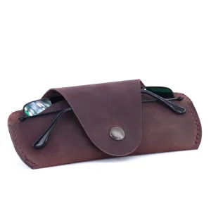 Soft Leather Glasses Case Slim Eyeglass Sleeve Sunglass Pouch Maroon Brown Color