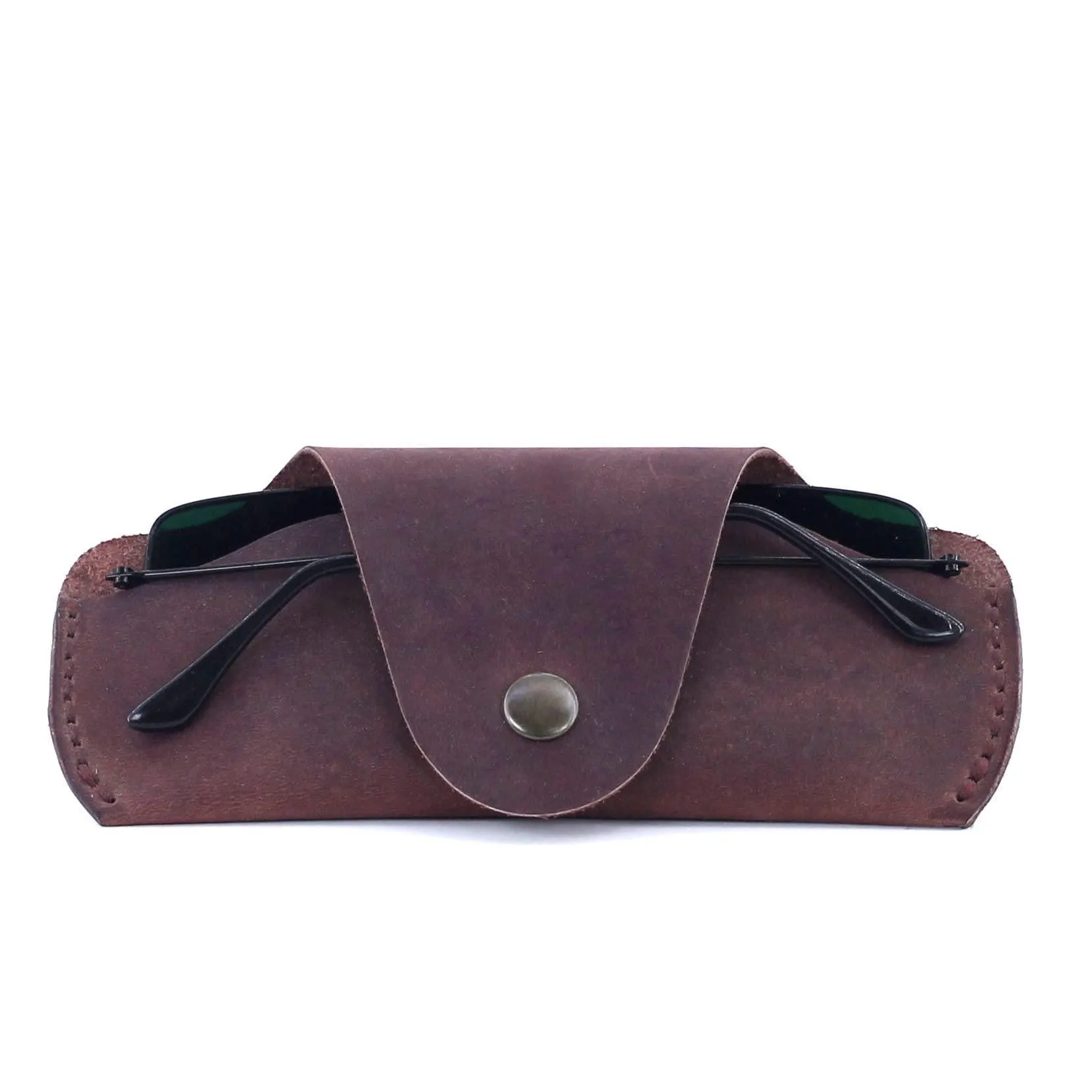 Soft Leather Glasses Case Slim Eyeglass Sleeve Sunglass Pouch Maroon Brown Color