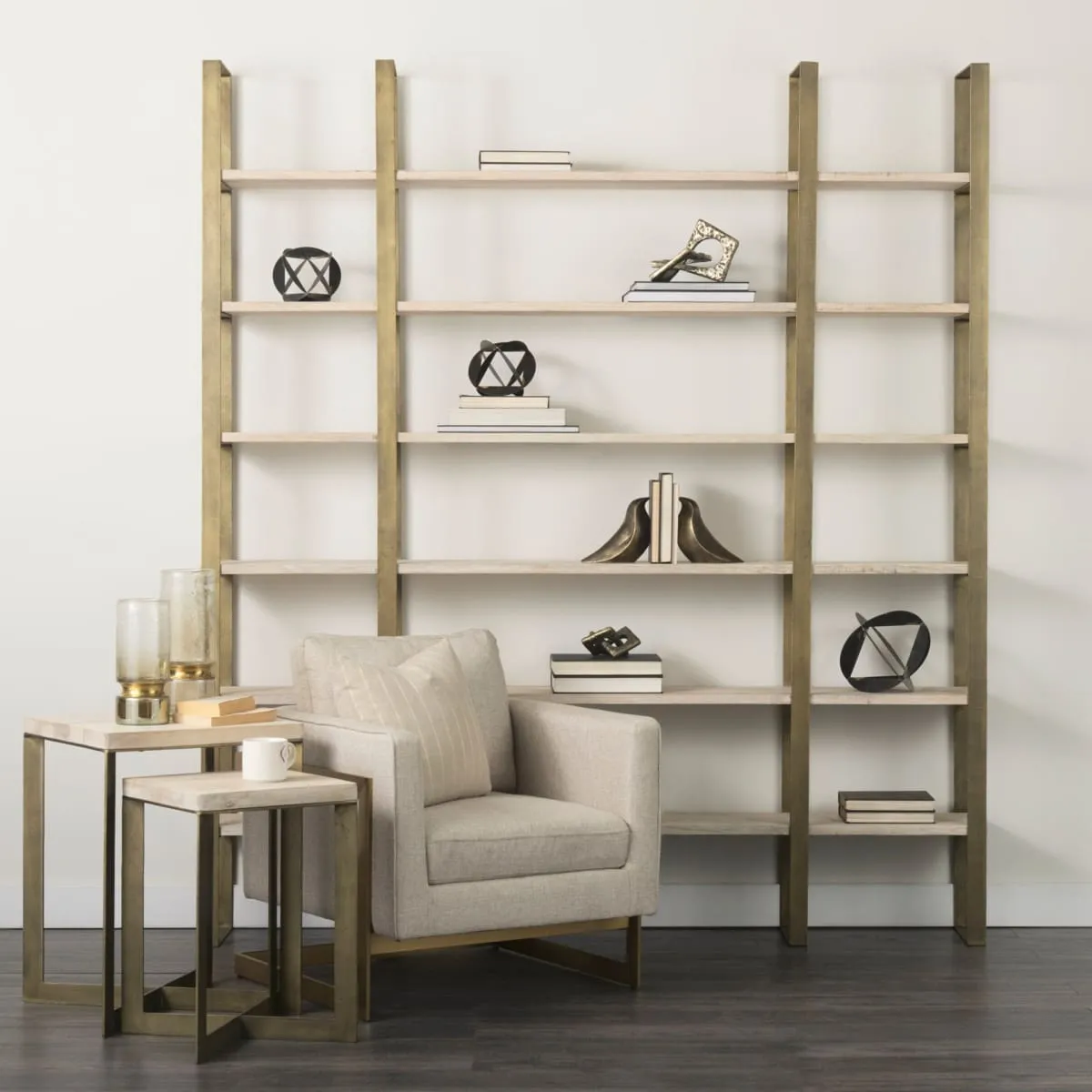 Taunton Shelving Unit Light Brown Wood | Gold Metal